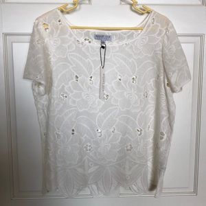 AUGUST SILK Options Top white/ ivory cut embroidered size XL NWT